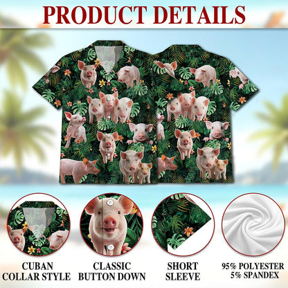 Netecom Tropical Pig Hawaiian Shirt for Men, Pig Lover Gifts, Funny Animal Button Down Summer Beach Short Sleeve Shirts, S-5XL