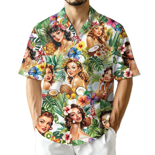 Netecom Tropical Pinup Girl Hawaiian Shirt for Men