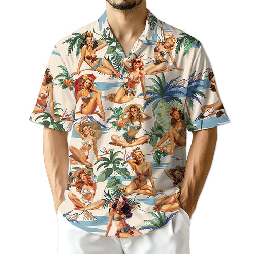 Netecom Tropical Pinup Girls Hawaiian Shirt for Men Women