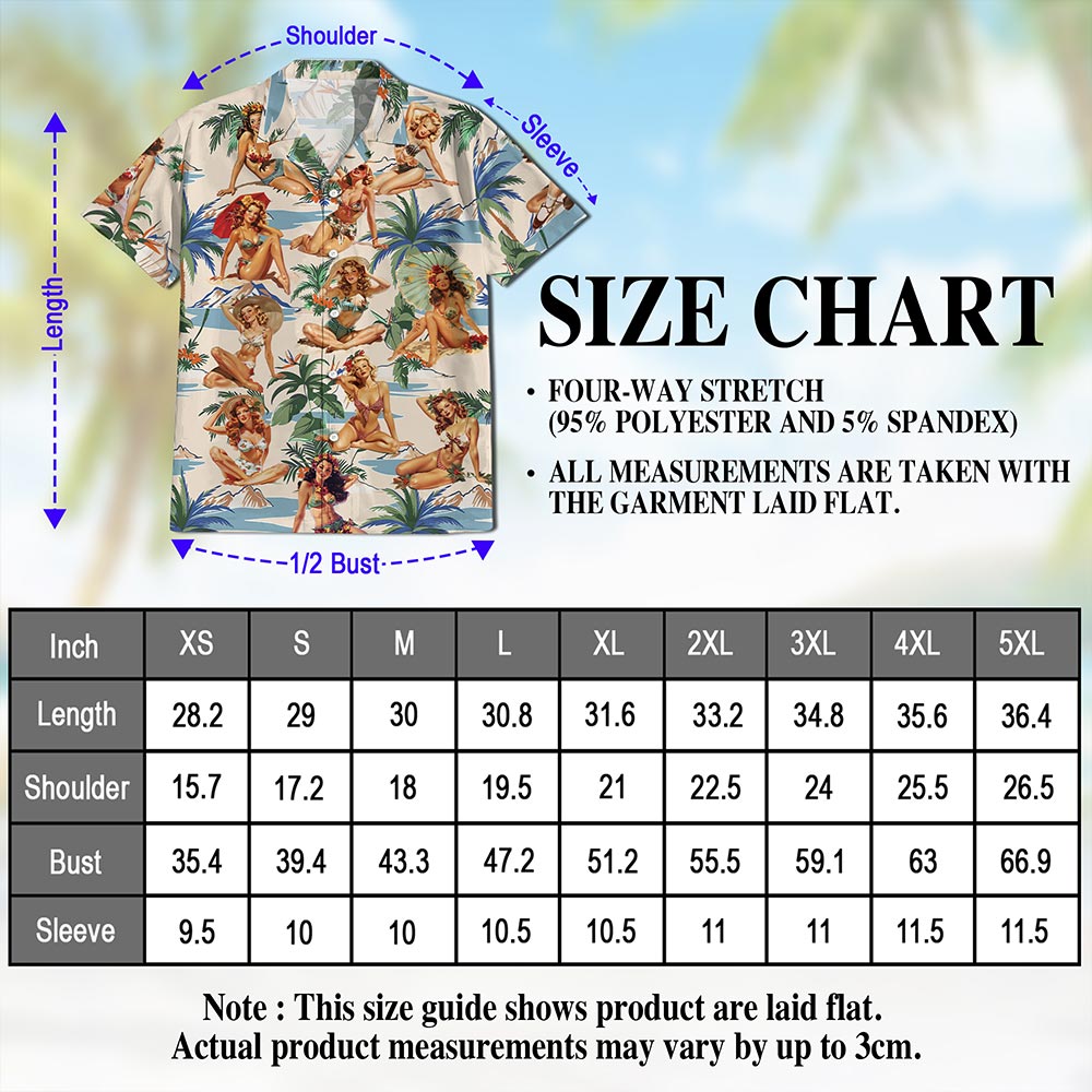Netecom Tropical Pinup Girls Hawaiian Shirt for Men Women, Beautiful Sexy Girl Button Down Summer Aloha Beach Shirts, S-5XL