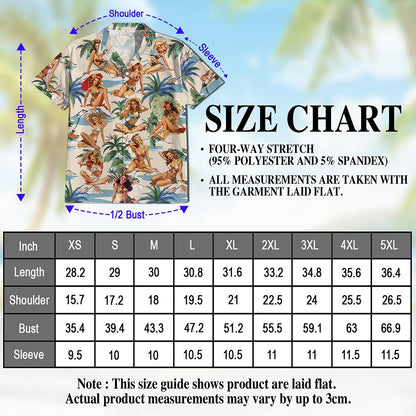 Netecom Tropical Pinup Girls Hawaiian Shirt for Men Women, Beautiful Sexy Girl Button Down Summer Aloha Beach Shirts, S-5XL