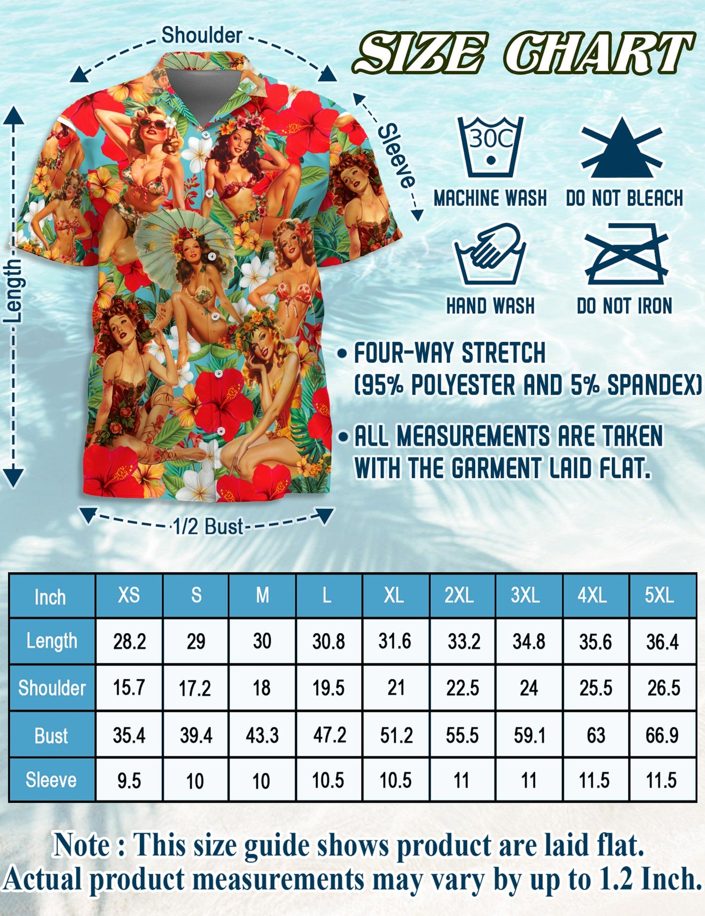 Netecom Tropical Pinup Girls Hawaiian Shirt for Men Women, Beautiful Sexy Girl Button Down Summer Aloha Beach Shirts, S-5XL