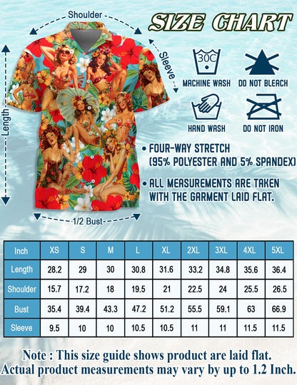 Netecom Tropical Pinup Girls Hawaiian Shirt for Men Women, Beautiful Sexy Girl Button Down Summer Aloha Beach Shirts, S-5XL