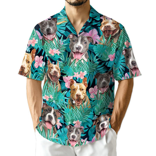 Netecom Tropical Pitbull Hibiscus Hawaiian Shirt for Men Women