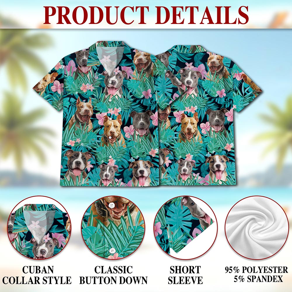 Netecom Tropical Pitbull Hibiscus Hawaiian Shirt for Men Women, Dog Lover Gifts, Floral Button Down Summer Beach Shirts, S-5XL