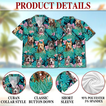 Netecom Tropical Pitbull Hibiscus Hawaiian Shirt for Men Women, Dog Lover Gifts, Floral Button Down Summer Beach Shirts, S-5XL