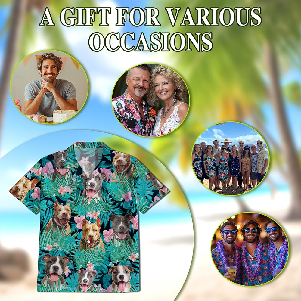 Netecom Tropical Pitbull Hibiscus Hawaiian Shirt for Men Women, Dog Lover Gifts, Floral Button Down Summer Beach Shirts, S-5XL