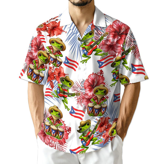 Netecom Tropical Puerto Rico Coqui Hibiscus Hawaiian Shirt for Men