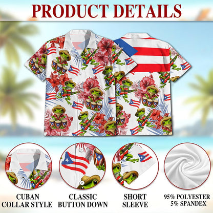Netecom Tropical Puerto Rico Coqui Hibiscus Hawaiian Shirt for Men, Floral Animal Button Down Summer Beach Shirts, S-5XL