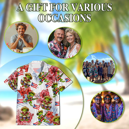 Netecom Tropical Puerto Rico Coqui Hibiscus Hawaiian Shirt for Men, Floral Animal Button Down Summer Beach Shirts, S-5XL