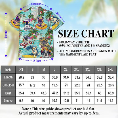 Netecom Tropical Pug Hawaiian Shirt for Men, Dog Lover Gifts, Animals Flowers Button Down Summer Aloha Beach Shirts, S-5XL