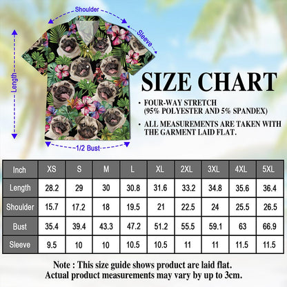 Netecom Tropical Pug Hawaiian Shirt for Men, Dog Lover Gift, Funny Animals Button Down Summer Beach Short Sleeve Shirts, S-5XL
