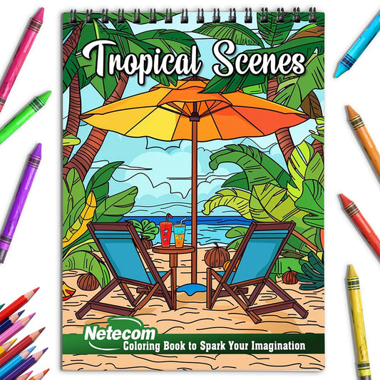 Netecom Tropical Scenes Coloring Book for Adults