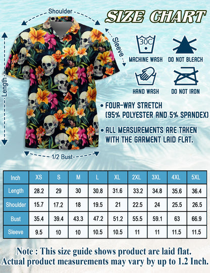 Netecom Tropical Skull Hawaiian Shirt for Men, Tropical Style, Button Down Summer Beach Short Sleeve, S-5XL