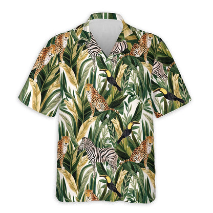 Netecom Tropical Summer Wild Animals Plants Hawaiian Shirt for Men, Button Down Summer Beach Short Sleeve, Tropical Style, S-5XL