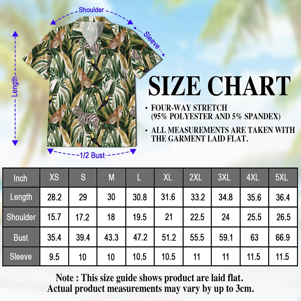 Netecom Tropical Summer Wild Animals Plants Hawaiian Shirt for Men, Button Down Summer Beach Short Sleeve, Tropical Style, S-5XL