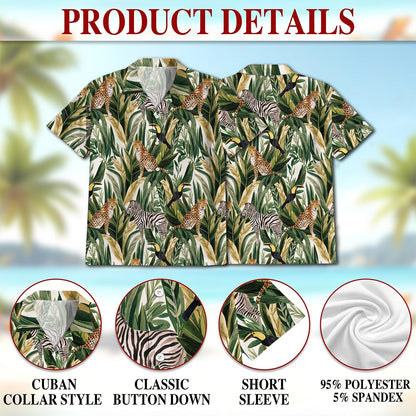 Netecom Tropical Summer Wild Animals Plants Hawaiian Shirt for Men, Button Down Summer Beach Short Sleeve, Tropical Style, S-5XL