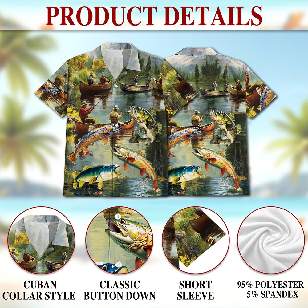 Netecom Trout Fishing Hawaiian Shirt for Men, Button Down Summer Beach Short Sleeve, S-5XL