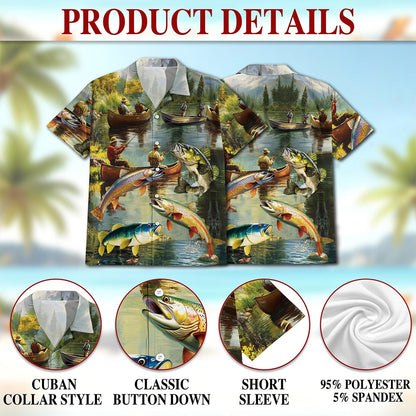 Netecom Trout Fishing Hawaiian Shirt for Men, Button Down Summer Beach Short Sleeve, S-5XL
