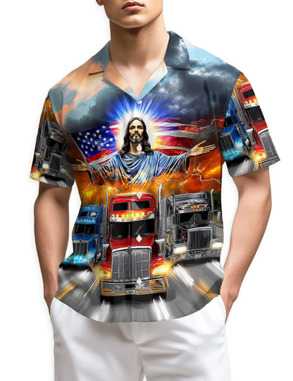 Netecom Truck Driver Jesus Bless Hawaiian Shirt for Men