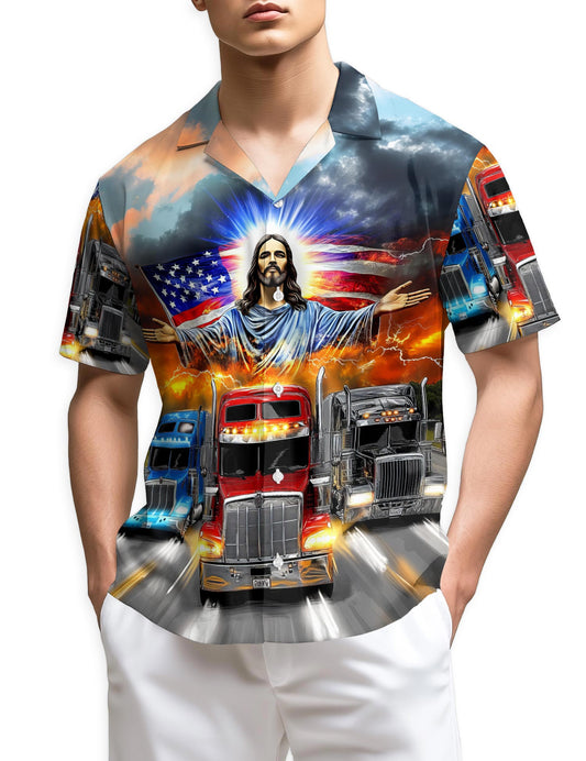 Netecom Truck Driver Jesus Bless Hawaiian Shirt for Men