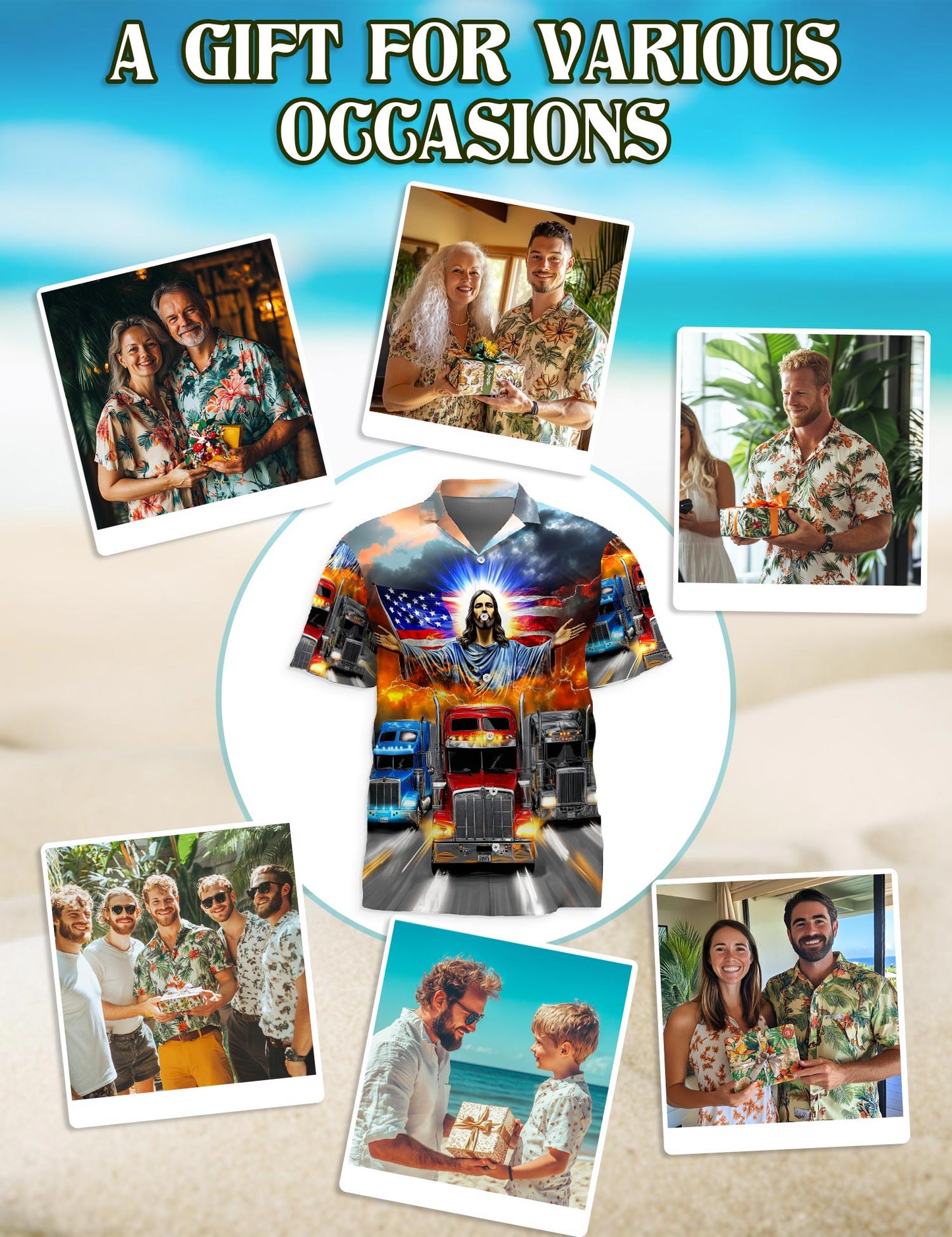 Netecom Truck Driver Jesus Bless Hawaiian Shirt for Men, Button Down Summer Beach Short Sleeve, S-5XL