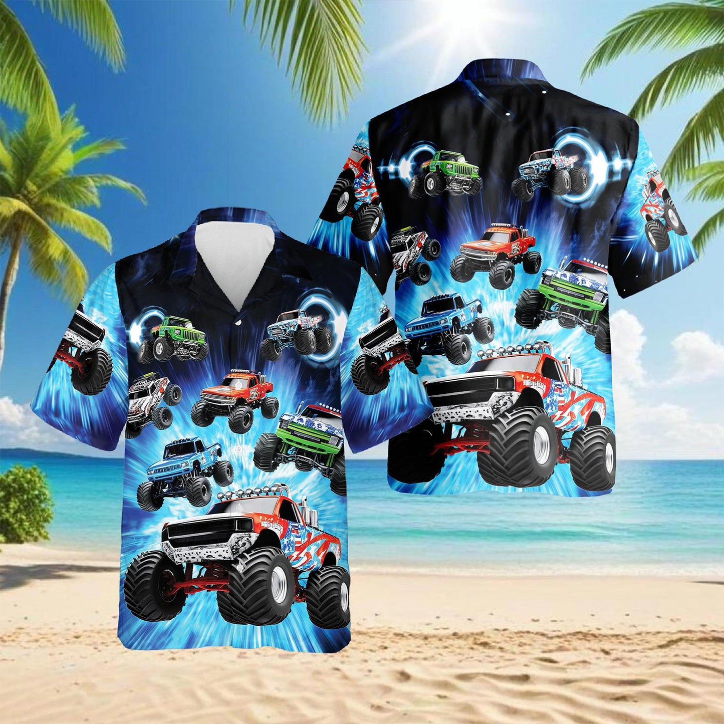 Netecom Truck Lovers Hawaiian Shirt for Men, Unisex Button Down Summer Beach Short Sleeve, Automotive Fashion, Sizes S-5XL