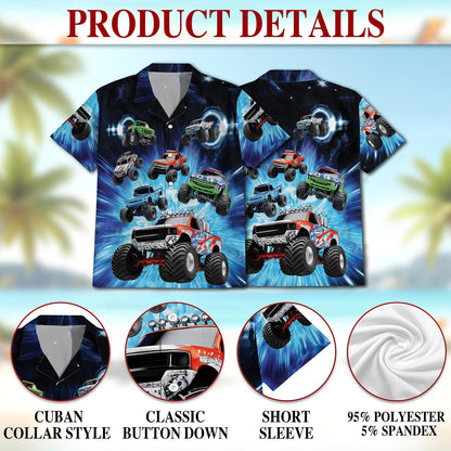 Netecom Truck Lovers Hawaiian Shirt for Men, Unisex Button Down Summer Beach Short Sleeve, Automotive Fashion, Sizes S-5XL