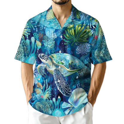 Netecom Turtle Coral Hawaiian Shirt for Men
