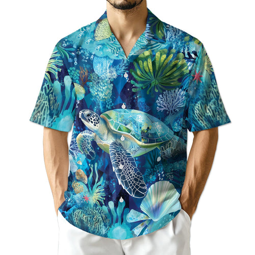 Netecom Turtle Coral Hawaiian Shirt for Men