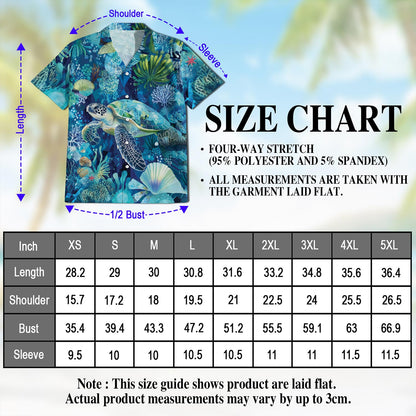 Netecom Turtle Coral Hawaiian Shirt for Men, Button Down Summer Beach Short Sleeve, Ocean Lover Gift, Sizes S-5XL