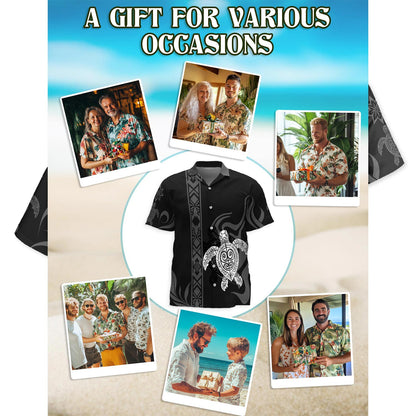 Netecom Turtle Hawaiian Shirt for Men, Button Down Summer Beach Short Sleeve, Vintage Style, Sizes S-5XL