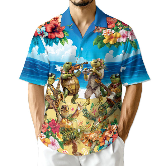 Netecom Turtle Playing Musical Instrument Hawaiian Shirt for Men