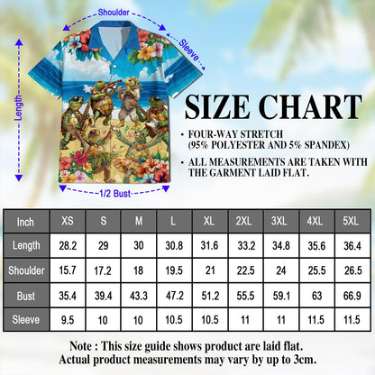 Netecom Turtle Playing Musical Instrument Hawaiian Shirt for Men, Button Down Summer Beach Short Sleeve, Tropical Style, S-5XL