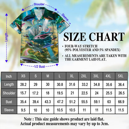 Netecom UFO Hawaiian Shirt for Men, Space Vibes Style, Button Down Summer Beach Short Sleeve, S-5XL