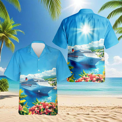 Netecom US Cruise Ship Hawaiian Shirt for Men, Unisex Button Down Summer Beach Short Sleeve, Travel Gifts, Sizes S-5XL