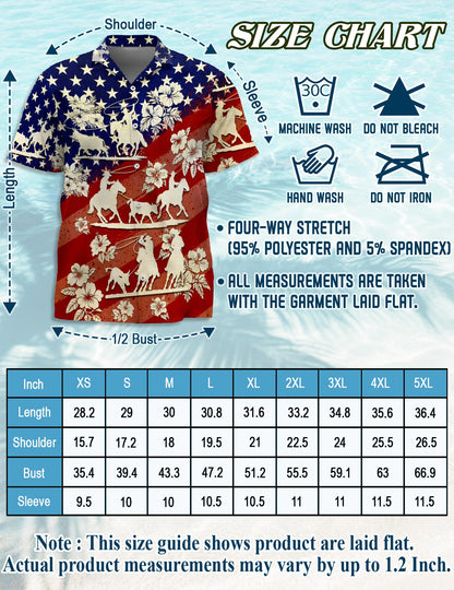 Netecom US Team Roping Hawaiian Shirt for Men, Western Rodeo Style, Button Down Summer Beach Short Sleeve, S-5XL