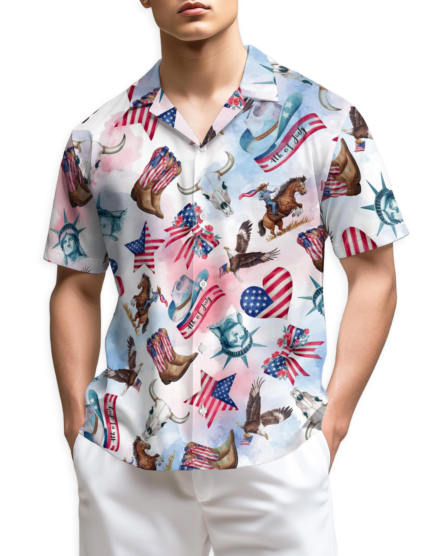Netecom USA Horse Racing Pattern Hawaiian Shirt for Men