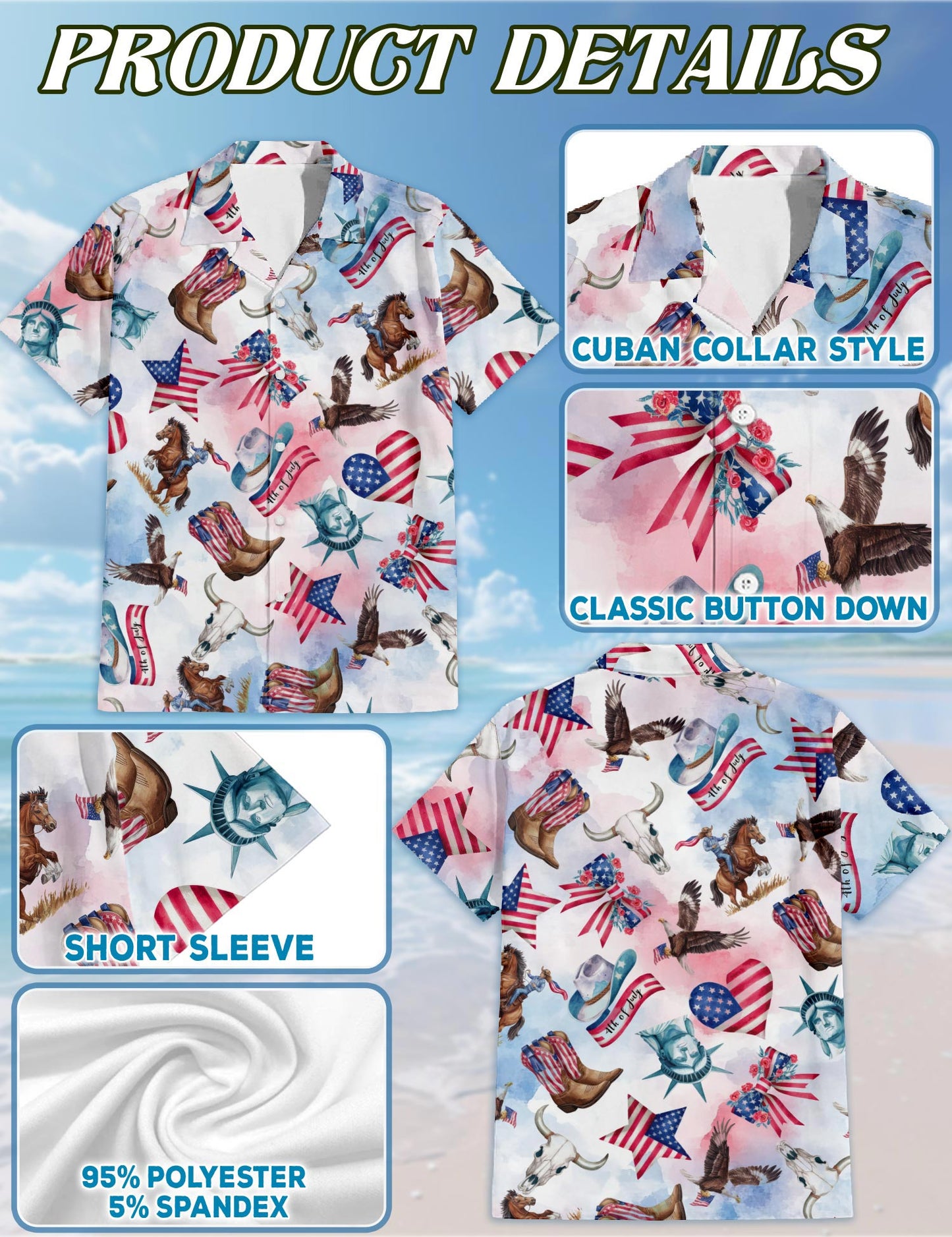 Netecom USA Horse Racing Pattern Hawaiian Shirt for Men, Button Down Summer Beach Short Sleeve, S-5XL