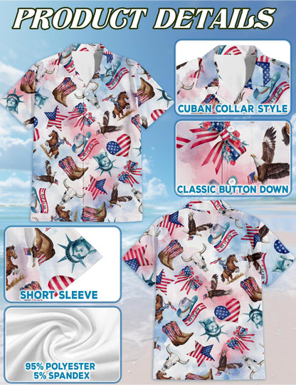 Netecom USA Horse Racing Pattern Hawaiian Shirt for Men, Button Down Summer Beach Short Sleeve, S-5XL
