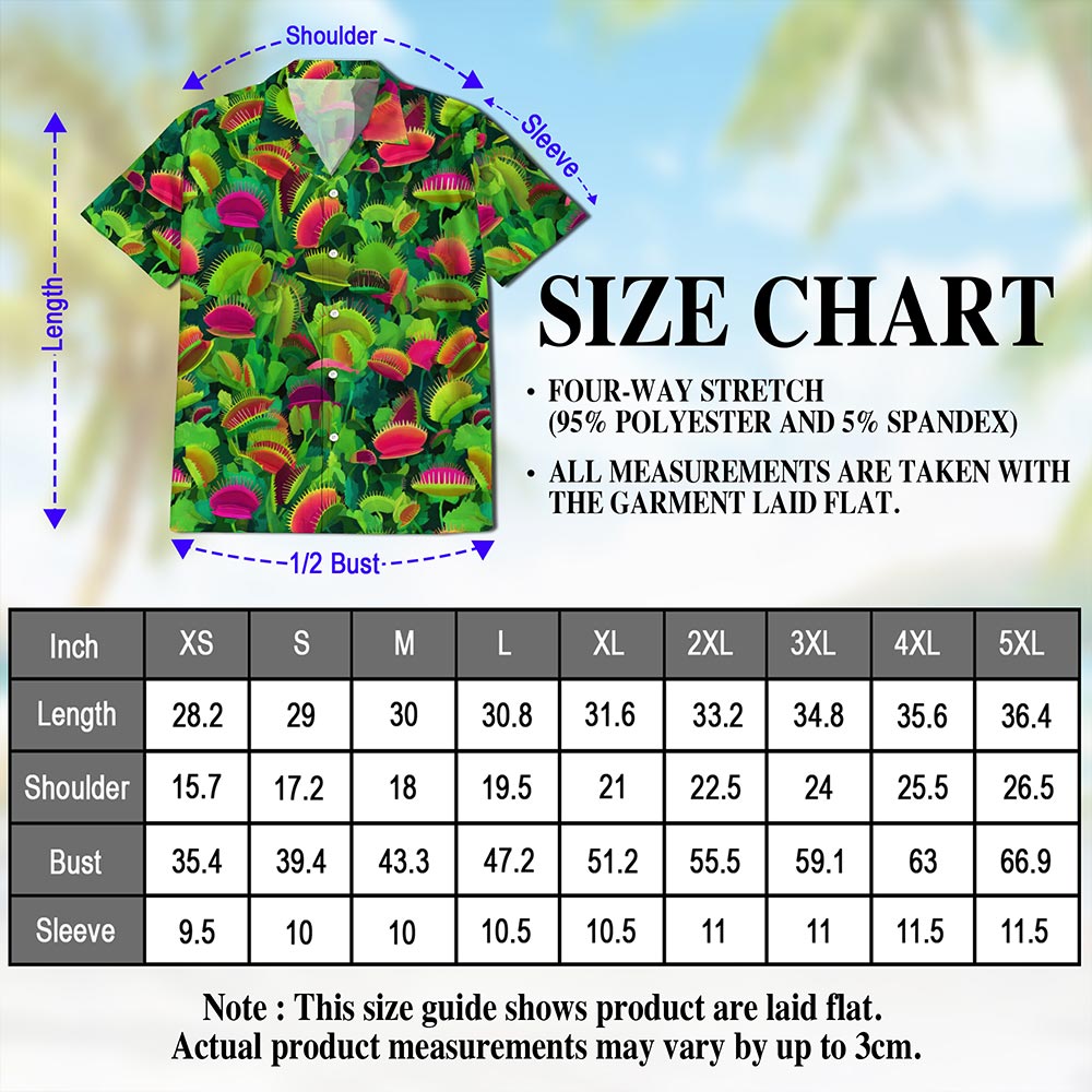 Netecom Venus Flytrap Hawaiian Shirt for Men, Plant Lover Gifts, Button Down Summer Beach Short Sleeve, S-5XL