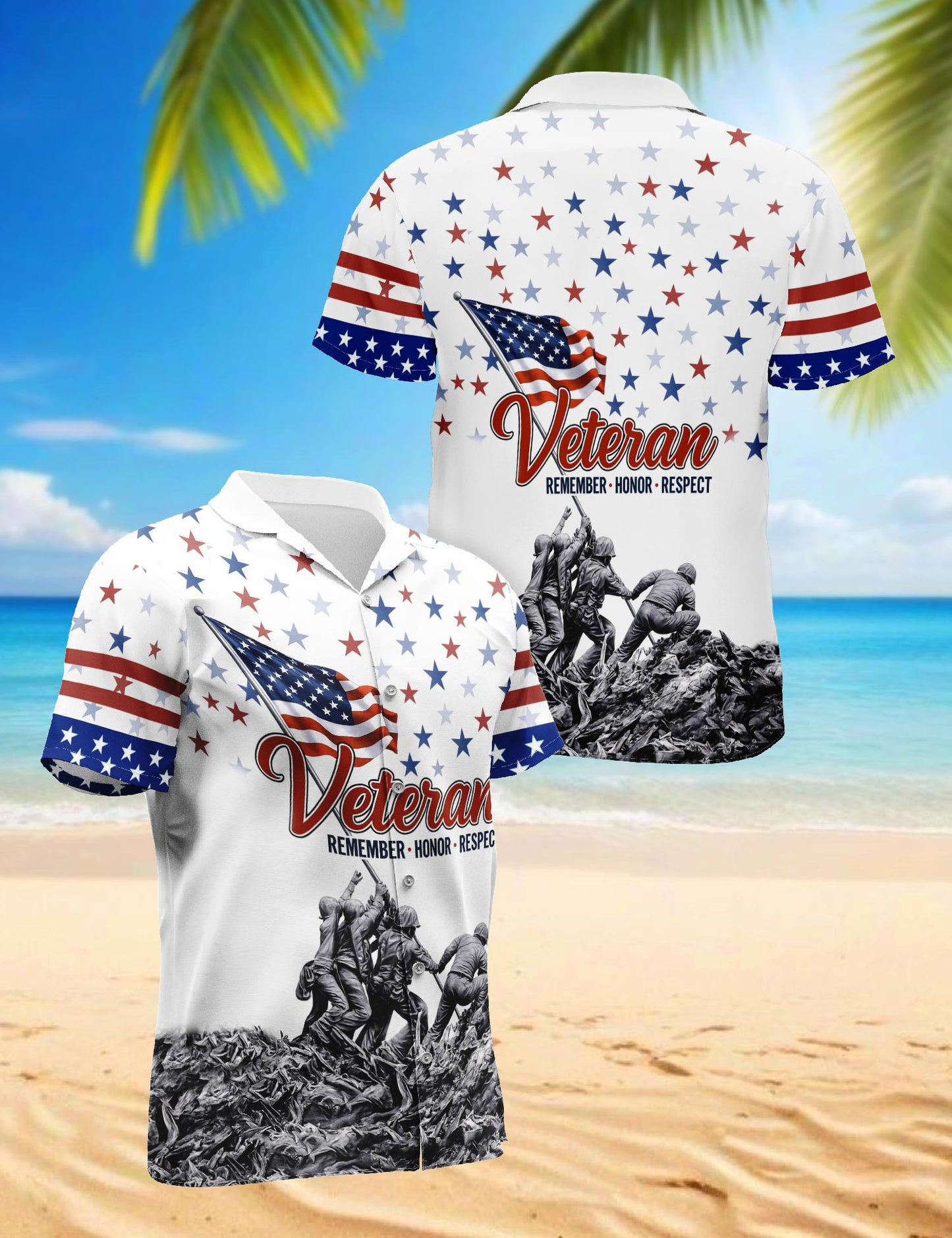 Netecom Veteran 4th July Hawaiian Shirt for Men, Patriotic Style, Button Down Summer Beach Short Sleeve, S-5XL