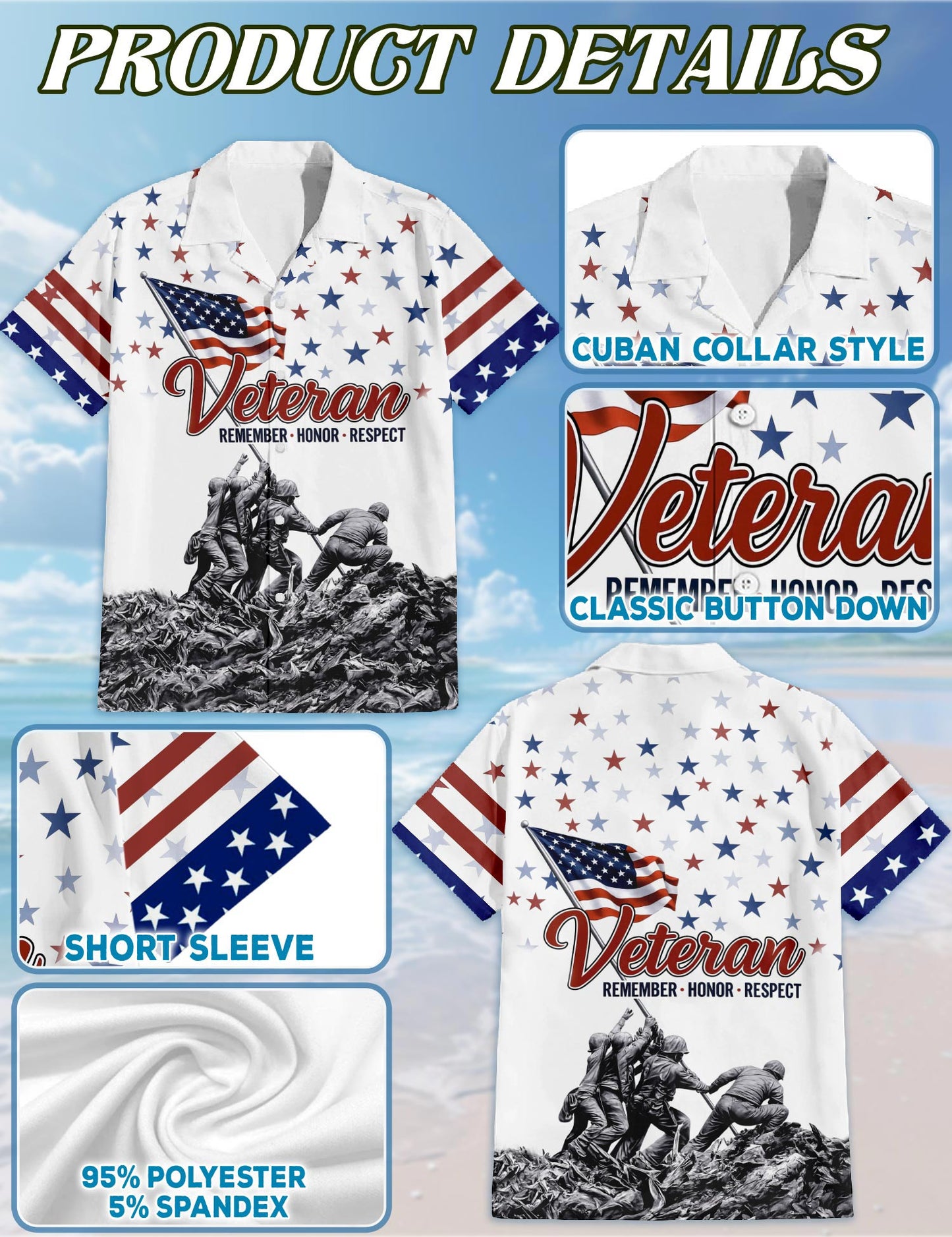 Netecom Veteran 4th July Hawaiian Shirt for Men, Patriotic Style, Button Down Summer Beach Short Sleeve, S-5XL