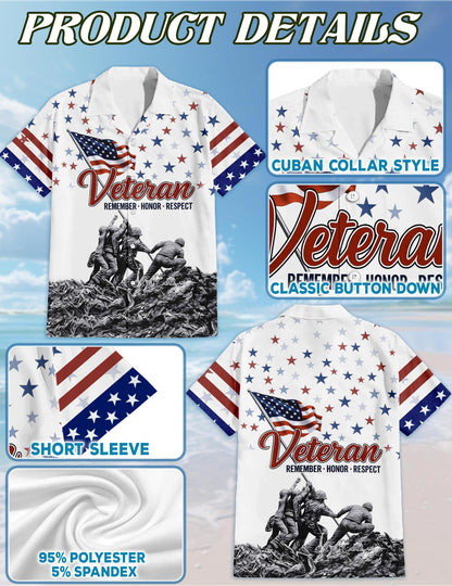 Netecom Veteran 4th July Hawaiian Shirt for Men, Patriotic Style, Button Down Summer Beach Short Sleeve, S-5XL