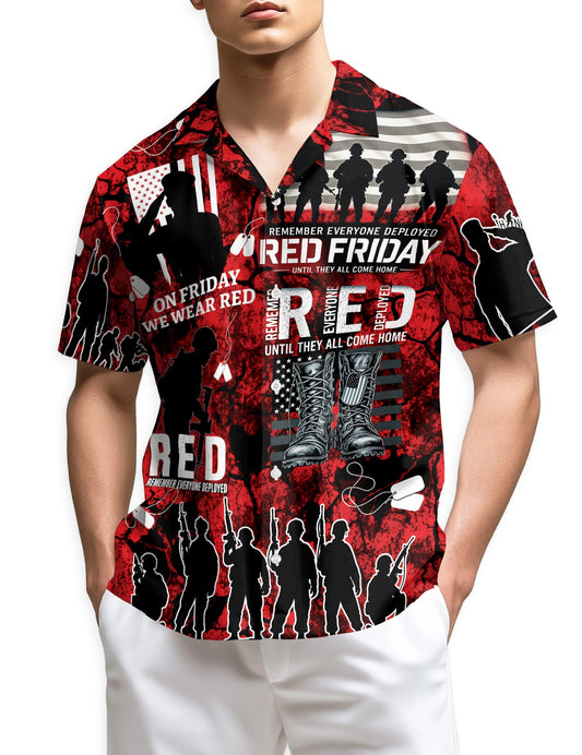 Netecom Veteran Red Friday Hawaiian Shirt for Men, Patriotic Style, Button Down Summer Beach Short Sleeve, S-5XL