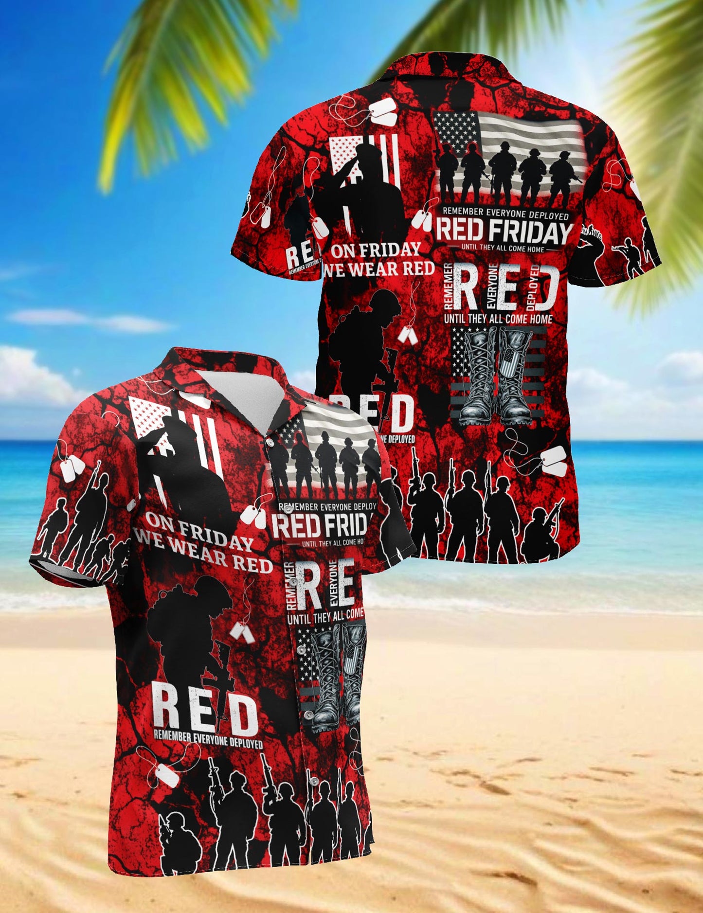 Netecom Veteran Red Friday Hawaiian Shirt for Men, Patriotic Style, Button Down Summer Beach Short Sleeve, S-5XL