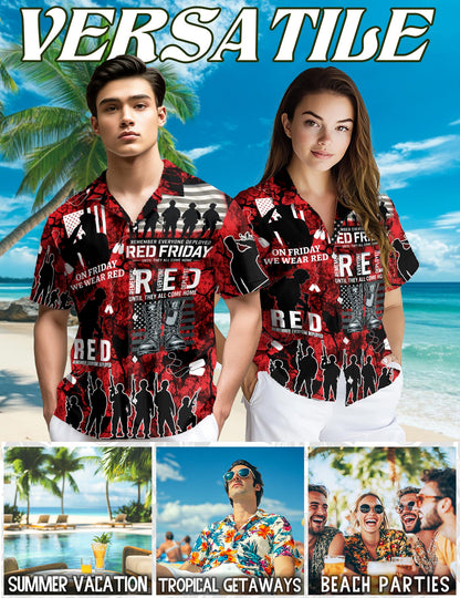 Netecom Veteran Red Friday Hawaiian Shirt for Men, Patriotic Style, Button Down Summer Beach Short Sleeve, S-5XL