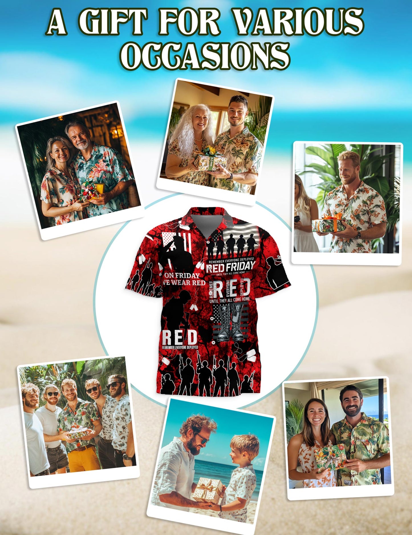 Netecom Veteran Red Friday Hawaiian Shirt for Men, Patriotic Style, Button Down Summer Beach Short Sleeve, S-5XL
