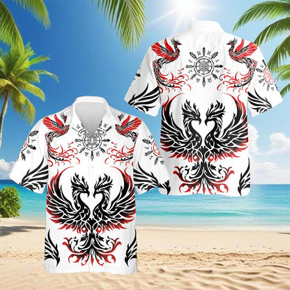 Netecom Viking Phoenix Hawaiian Shirt for Men, Mythical Bird Button Down Summer Beach Short Sleeve, S-5XL