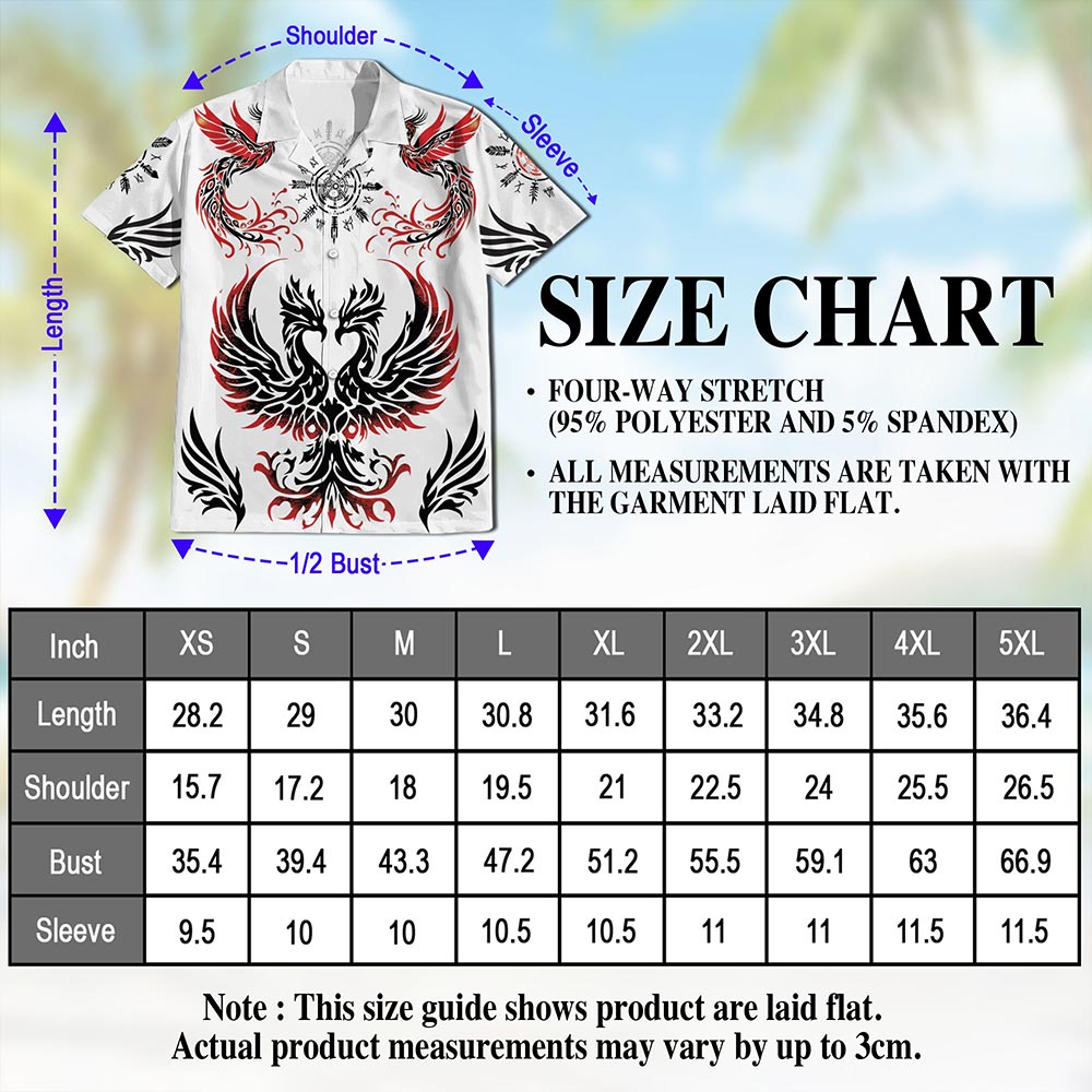 Netecom Viking Phoenix Hawaiian Shirt for Men, Mythical Bird Button Down Summer Beach Short Sleeve, S-5XL